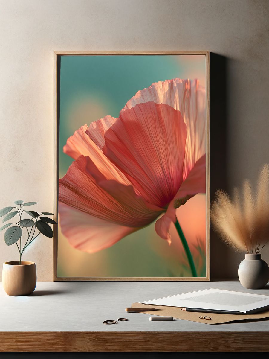 Pink Poppy Bloom Photography Poster. — room view 2