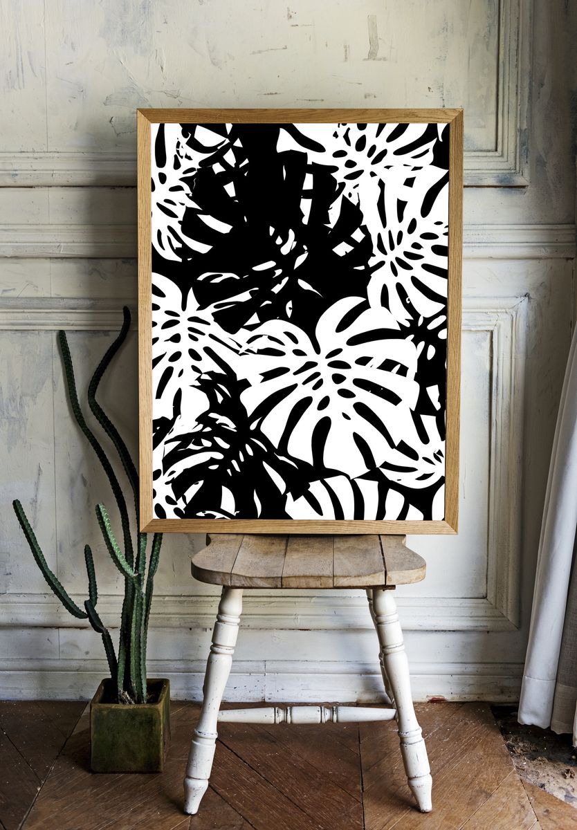 Monstera Leaf Pattern Print. room preview