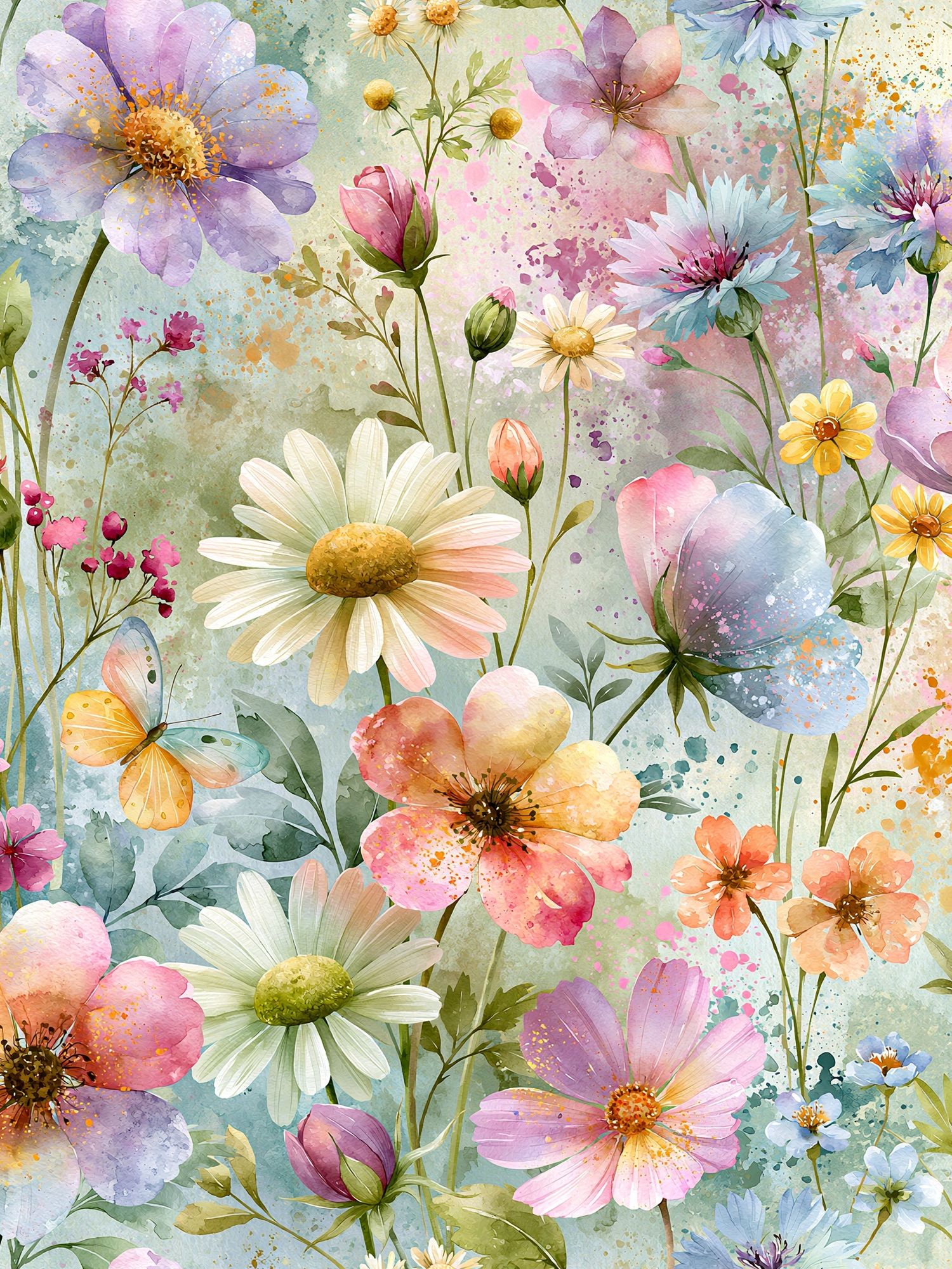 Pastel Wildflower Garden Illustration Poster. poster detail