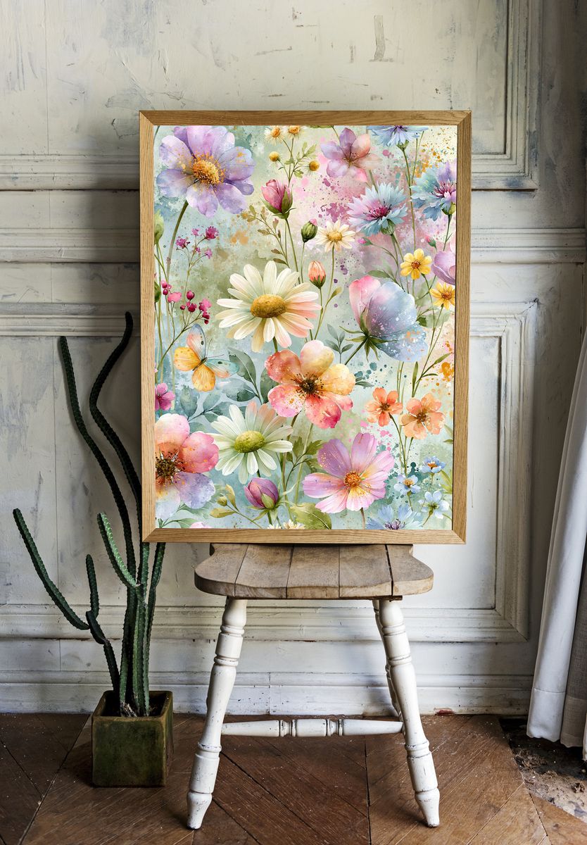 Pastel Wildflower Garden Illustration Poster. room preview
