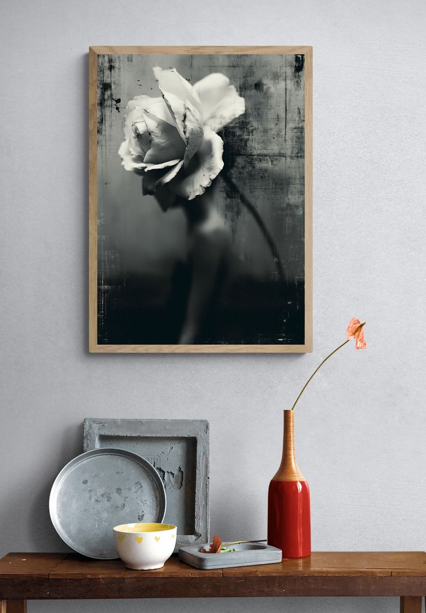 White Rose Black-White Print. — room view 3