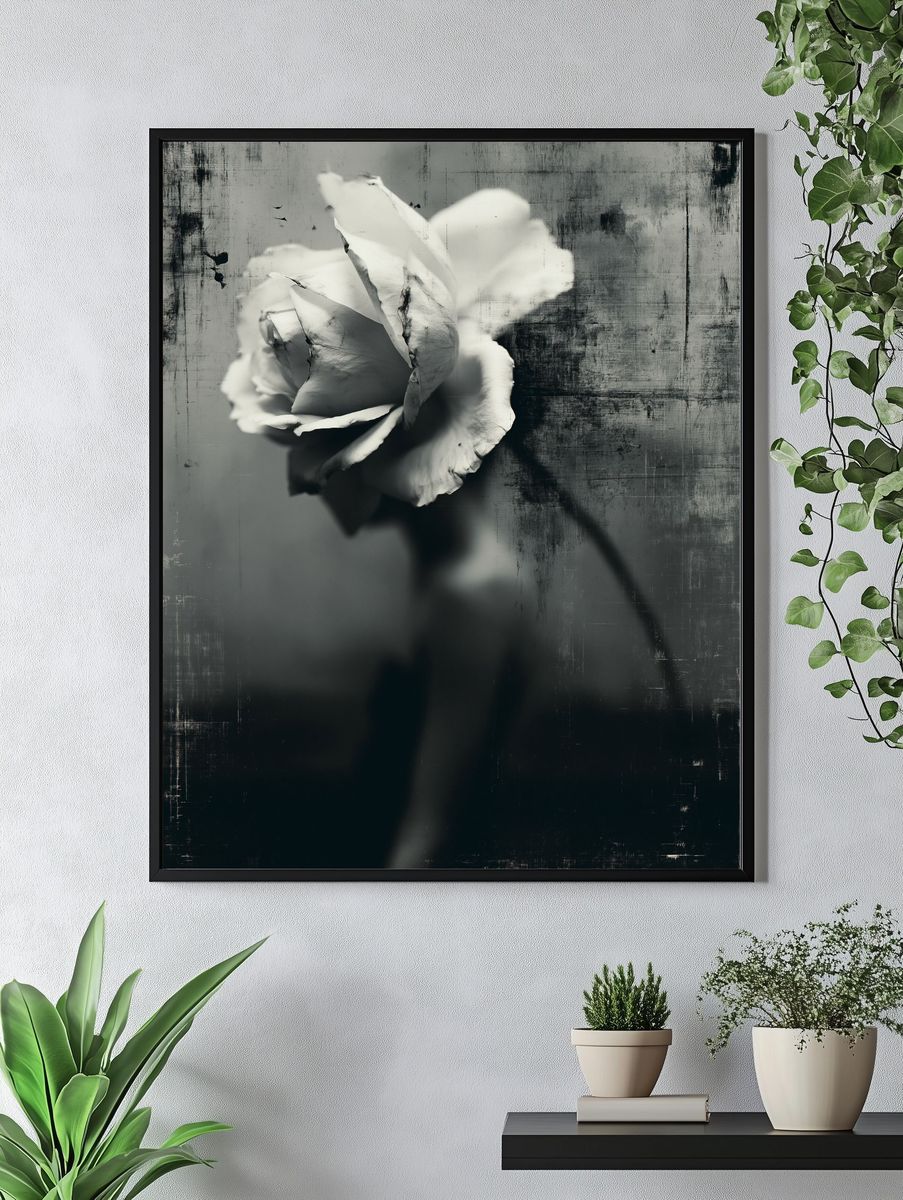 White Rose Black-White Print. — room view 4