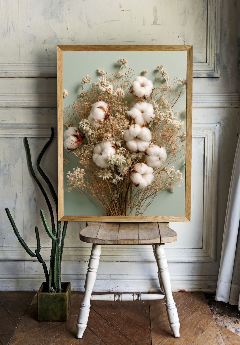 Cotton Bouquet Botanical Print. — room view 1
