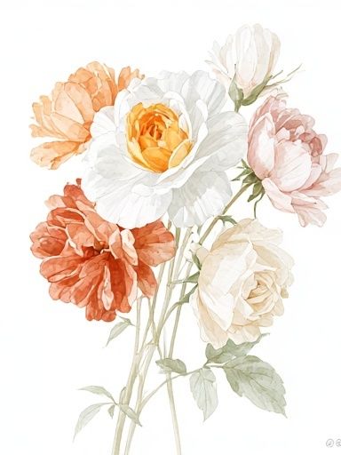 Soft Peony Bouquet Watercolor Print. poster detail