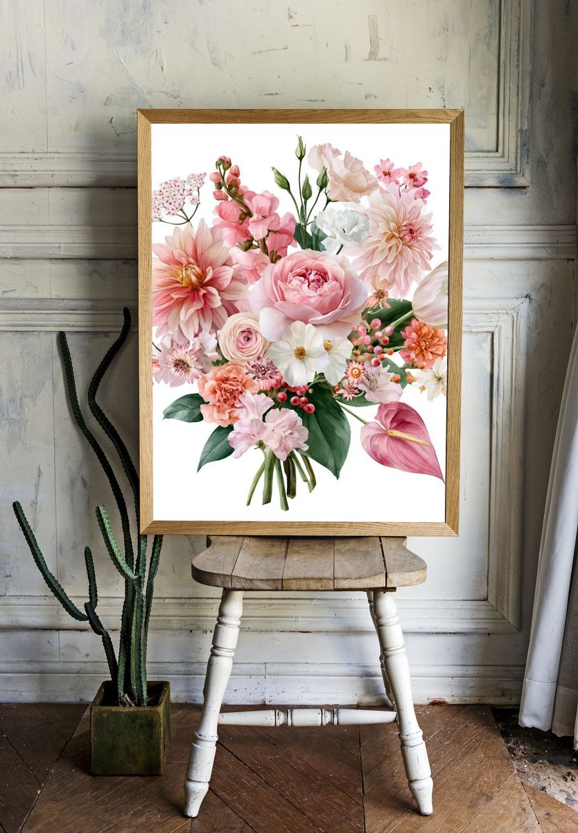 Blush Floral Bouquet Watercolor Print. room preview