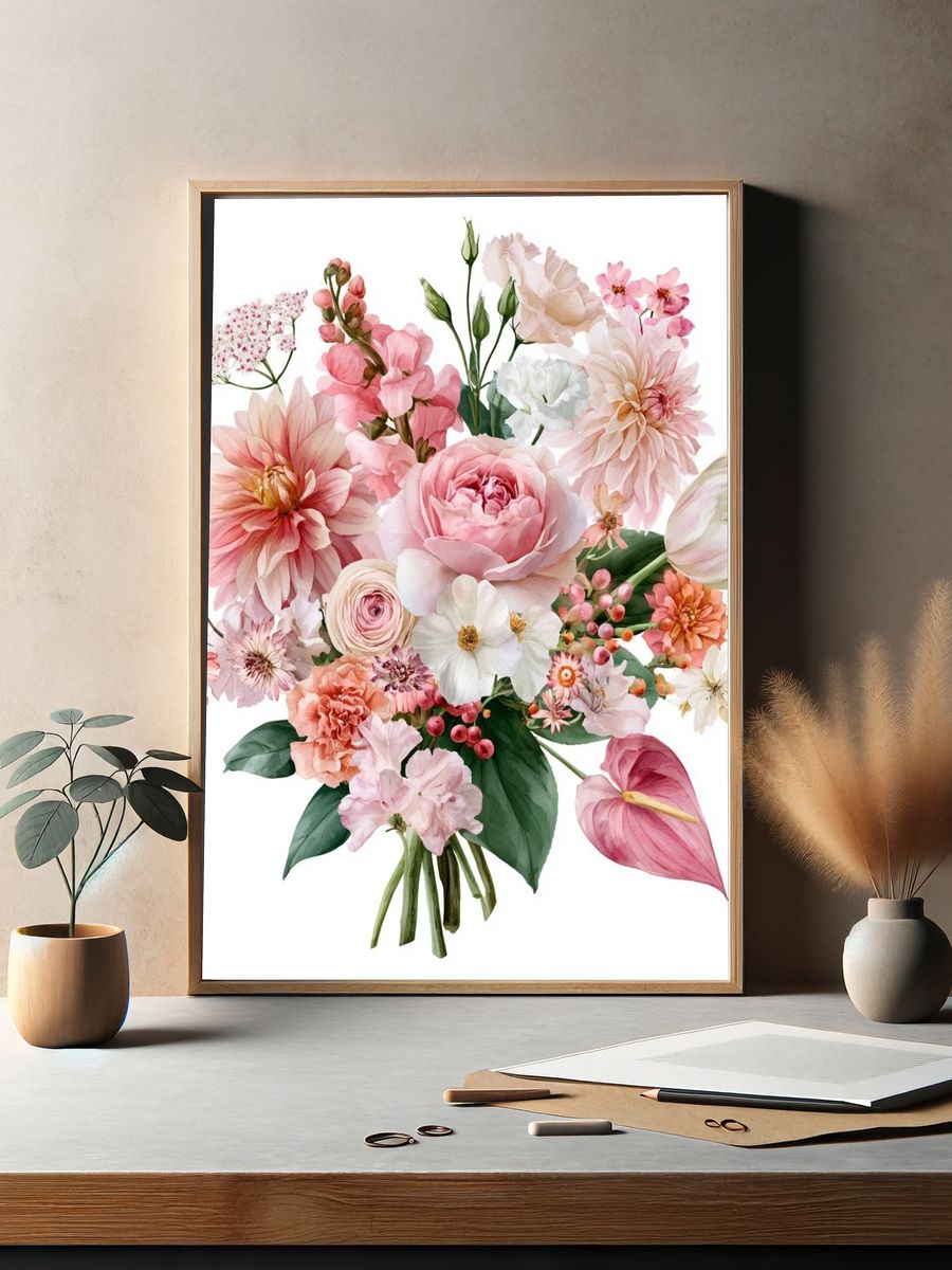 Blush Floral Bouquet Watercolor Print. — room view 2