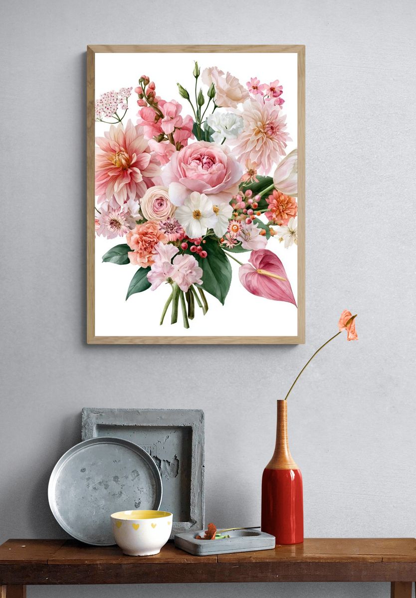 Blush Floral Bouquet Watercolor Print. — room view 3