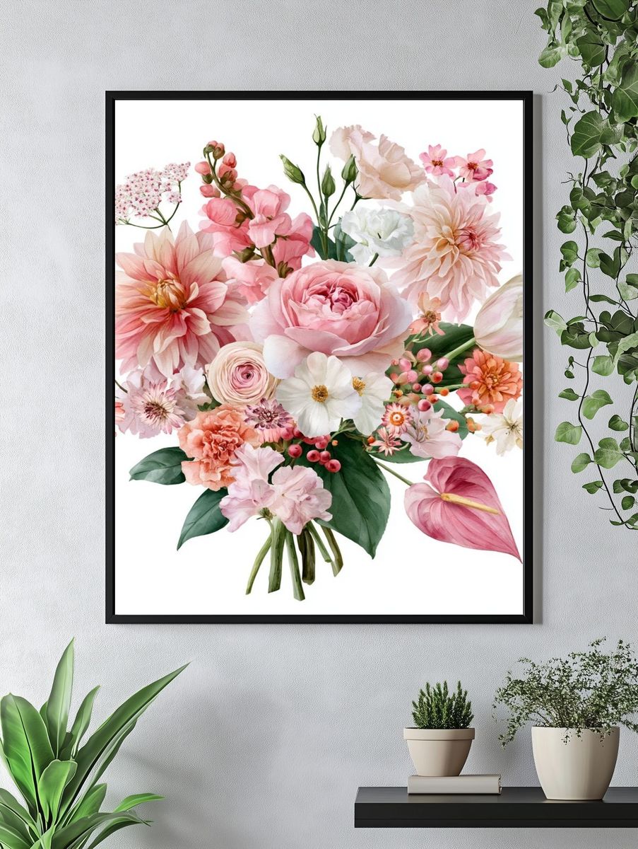 Blush Floral Bouquet Watercolor Print. — room view 4