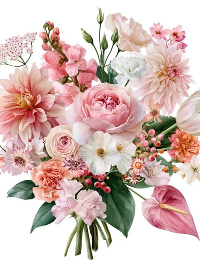 Blush Floral Bouquet Watercolor Print.