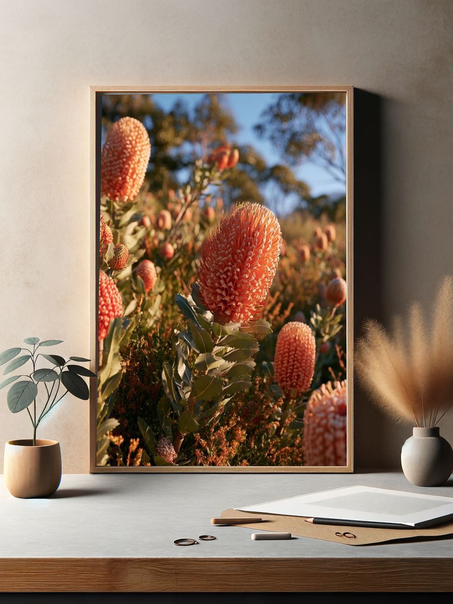 Orange Wildflower Field Photography Poster. — room view 2