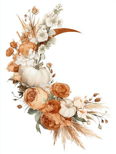 Autumn Floral Pumpkin Watercolor Poster. poster