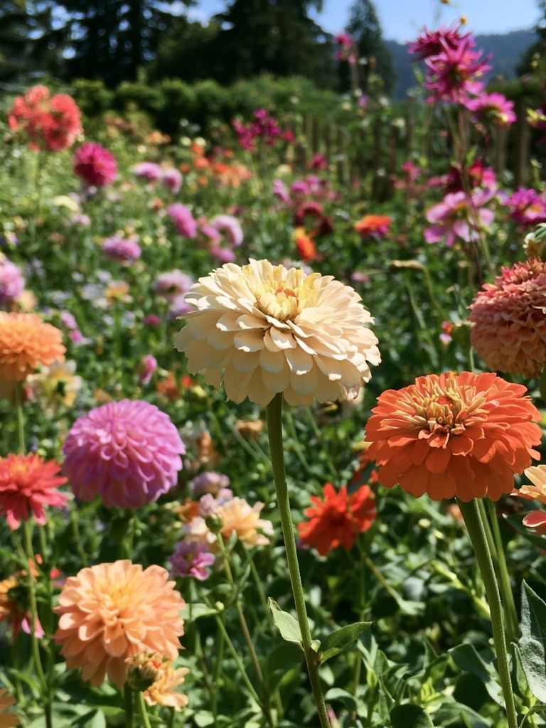 Colorful Zinnia Garden Poster. poster — botanical art