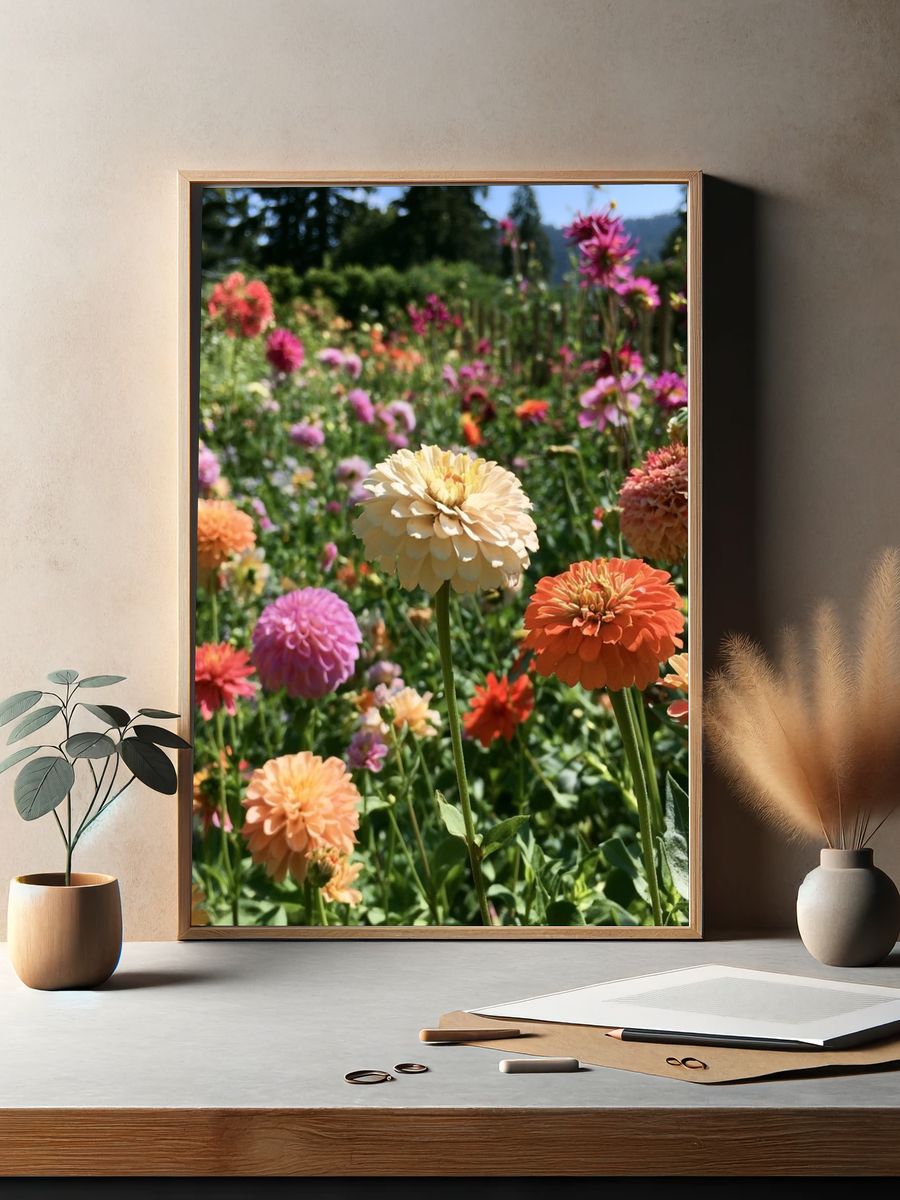 Colorful Zinnia Garden Poster. — room view 2