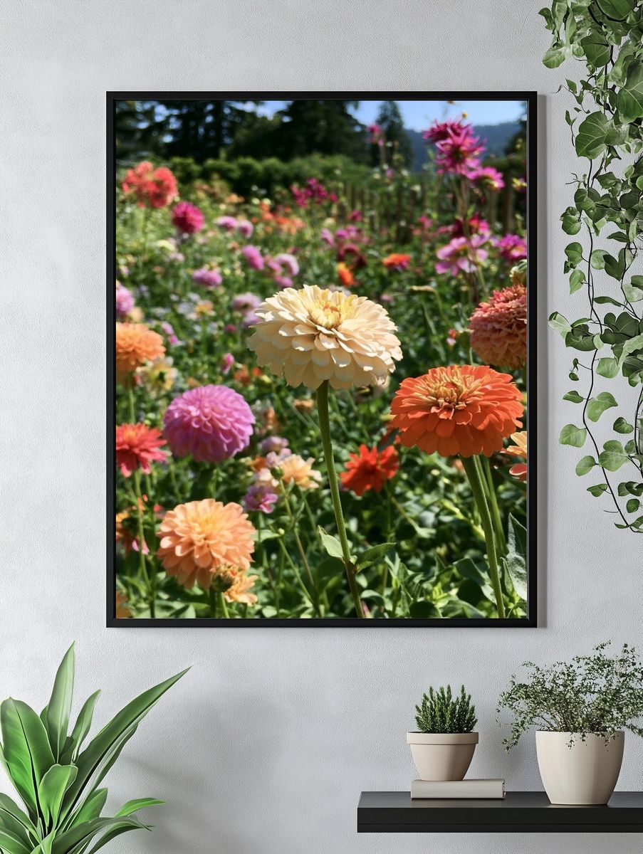 Colorful Zinnia Garden Poster. — room view 4