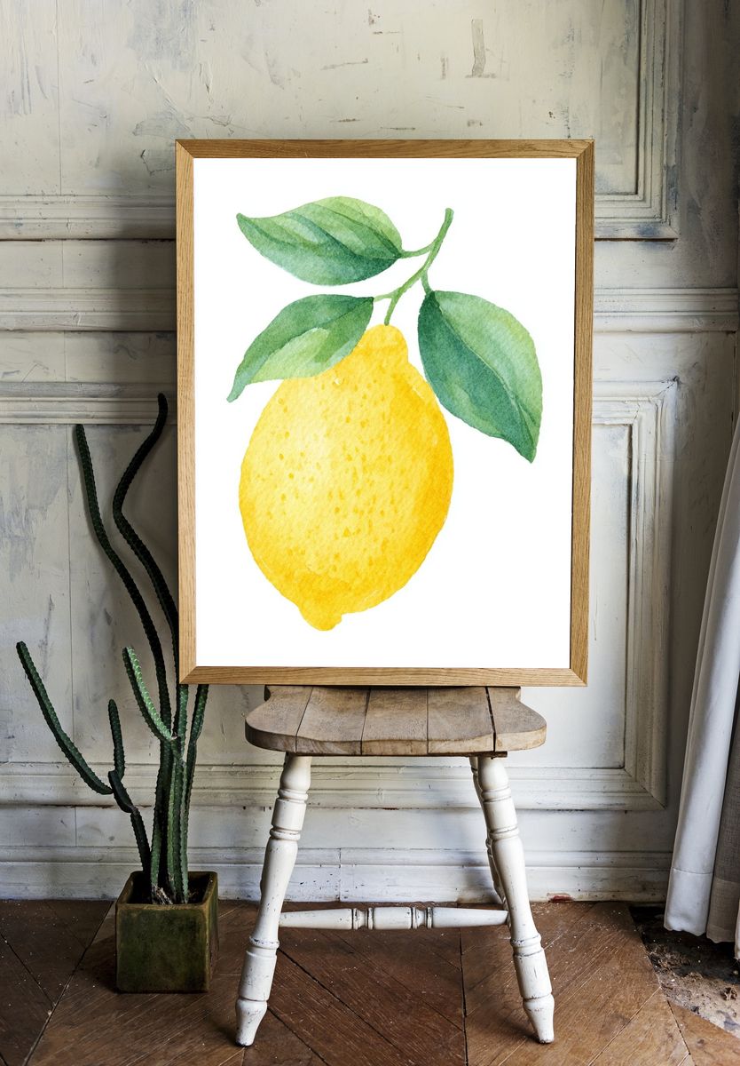 Watercolor Lemon Botanical Print. — room view 1