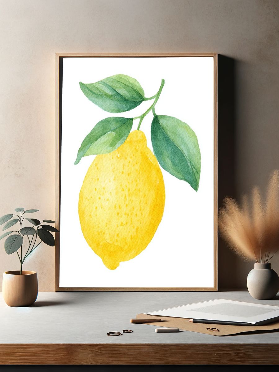 Watercolor Lemon Botanical Print. — room view 2