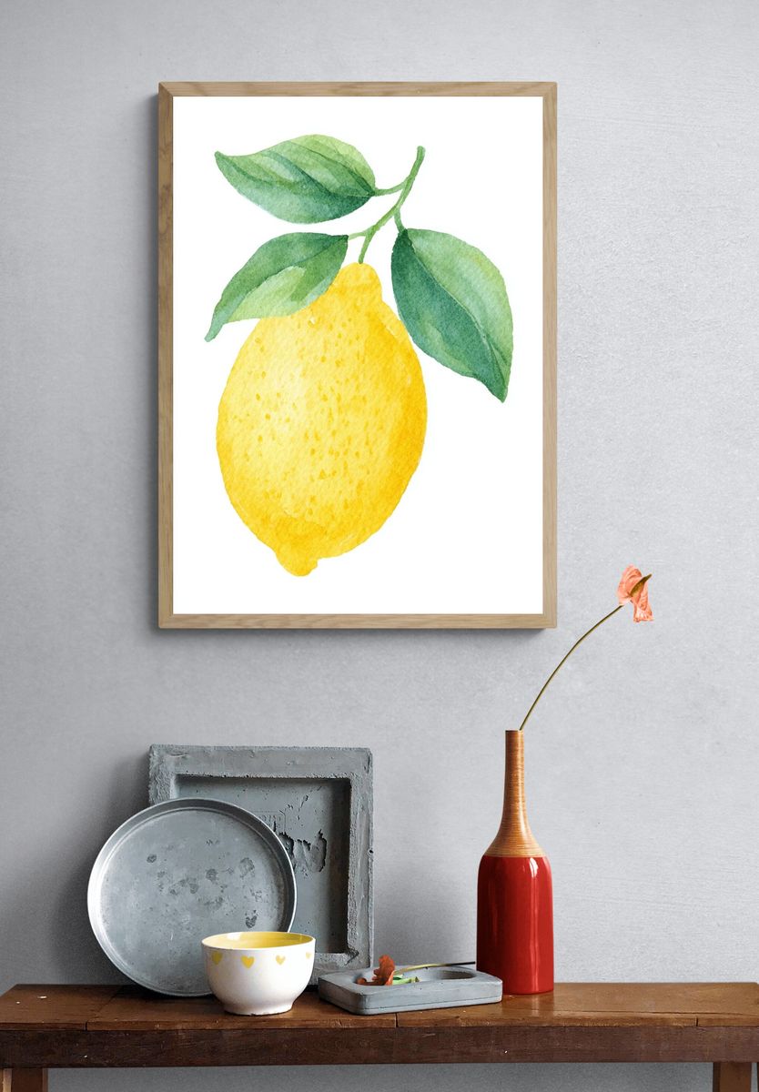 Watercolor Lemon Botanical Print. — room view 3
