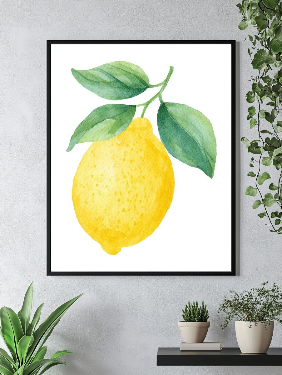 Watercolor Lemon Botanical Print. — room view 4