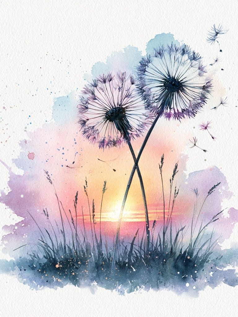 Dandelion Sunset Watercolor Print. poster — botanical art