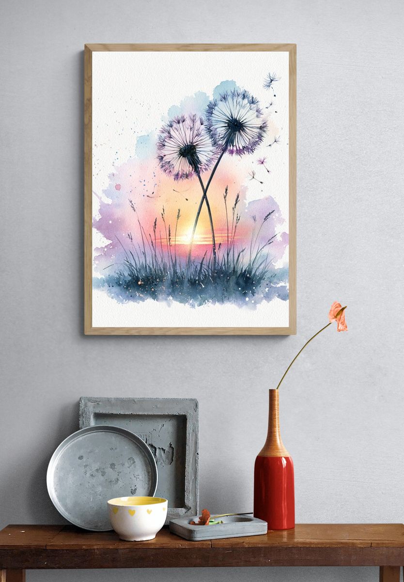 Dandelion Sunset Watercolor Print. — room view 3