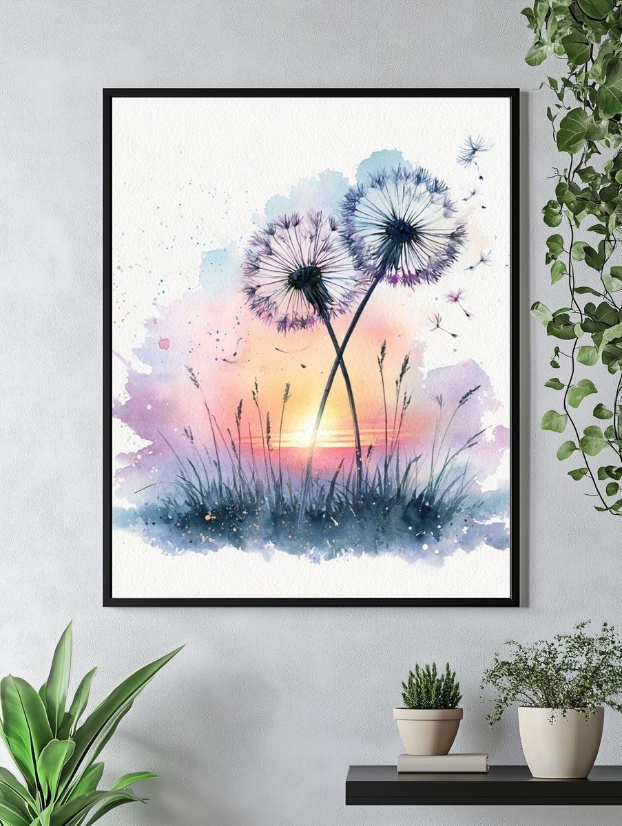 Dandelion Sunset Watercolor Print. — room view 4