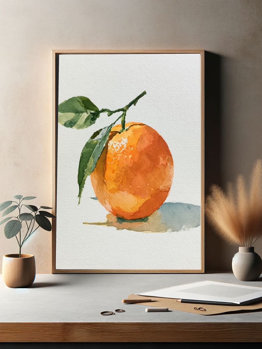 Orange Watercolor Fruit Poster. — room view 2