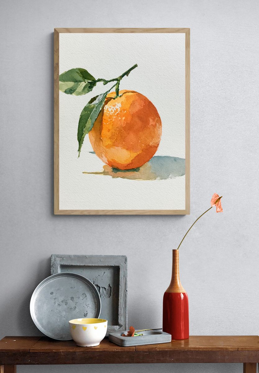 Orange Watercolor Fruit Poster. — room view 3