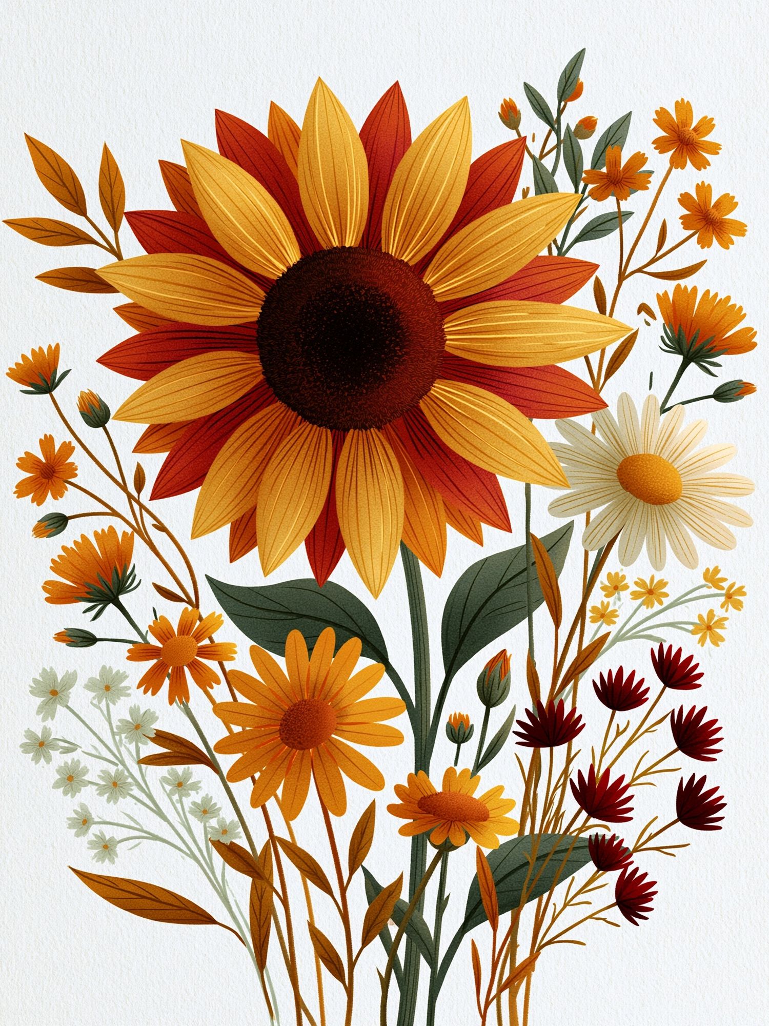 Autumn Wildflower Bouquet Print. poster — botanical art