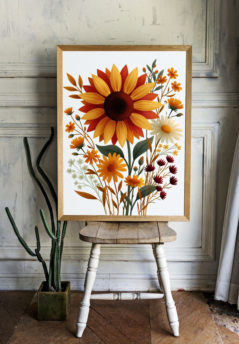 Autumn Wildflower Bouquet Print. room preview