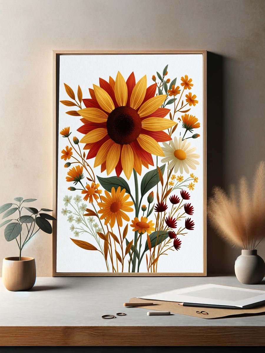 Autumn Wildflower Bouquet Print. — room view 2