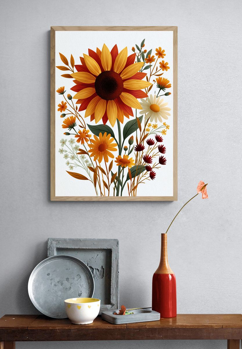 Autumn Wildflower Bouquet Print. — room view 3
