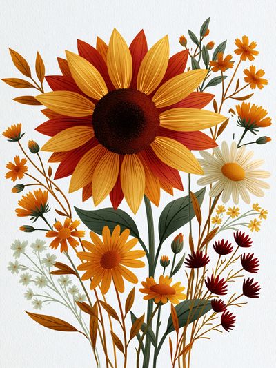 Autumn Wildflower Bouquet Print.