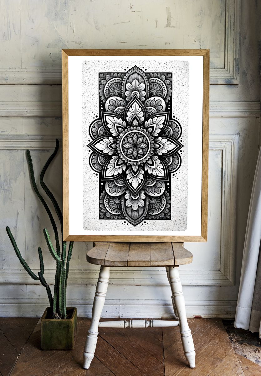 Mandala Floral Line Art Poster. room preview