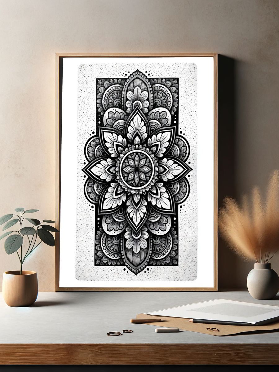 Mandala Floral Line Art Poster. — room view 2
