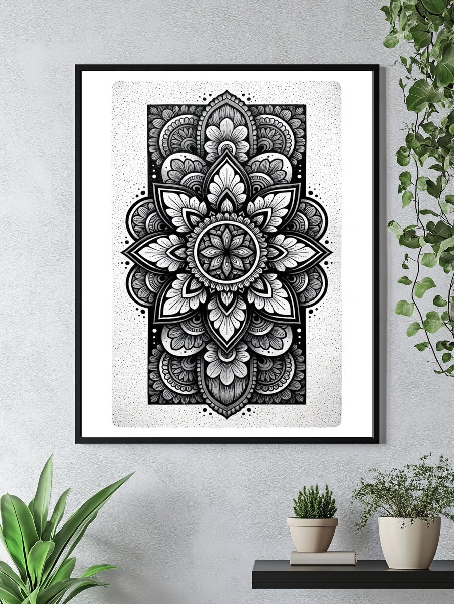 Mandala Floral Line Art Poster. — room view 4