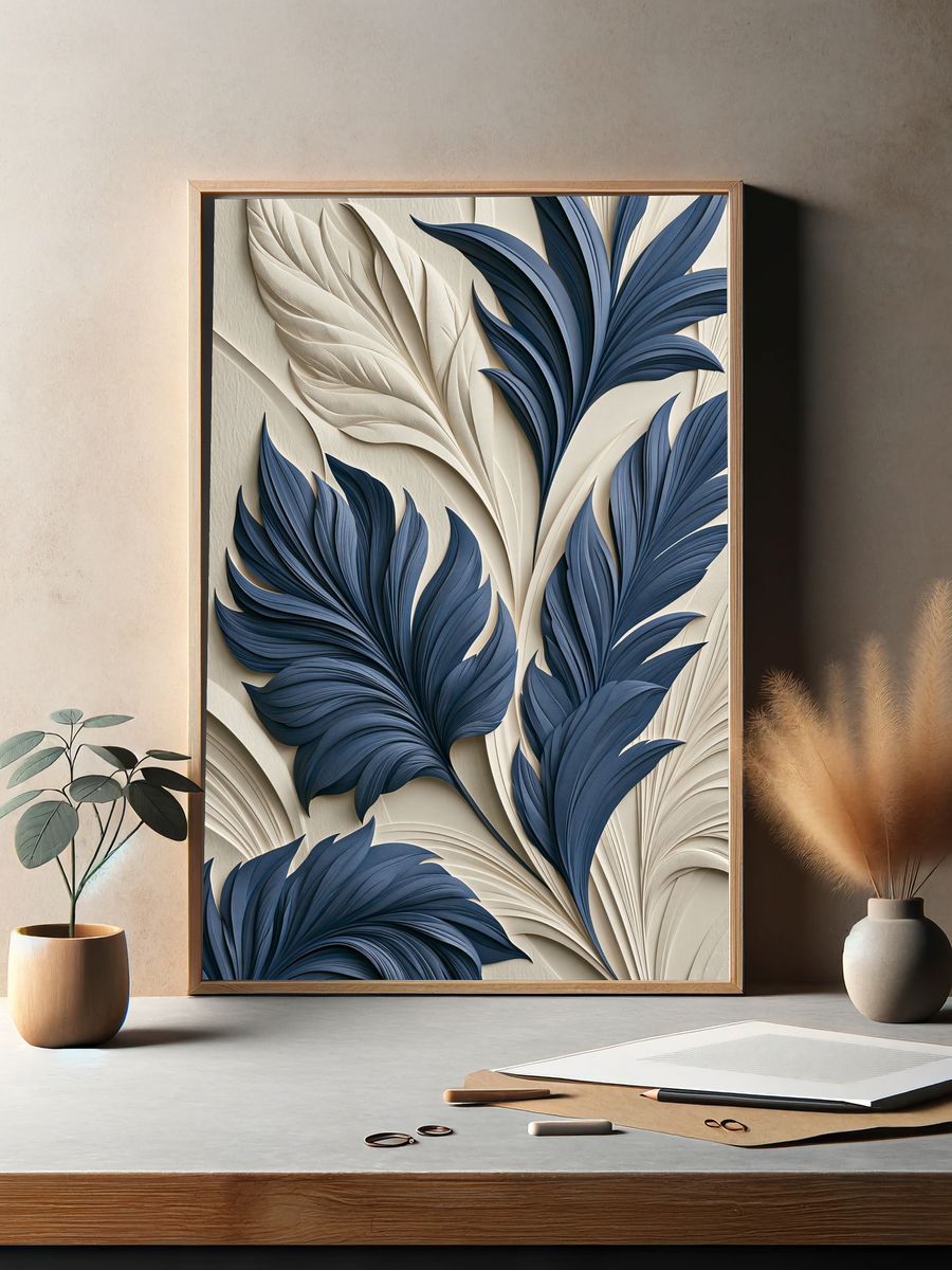 Blue Botanical Relief Poster. — room view 2