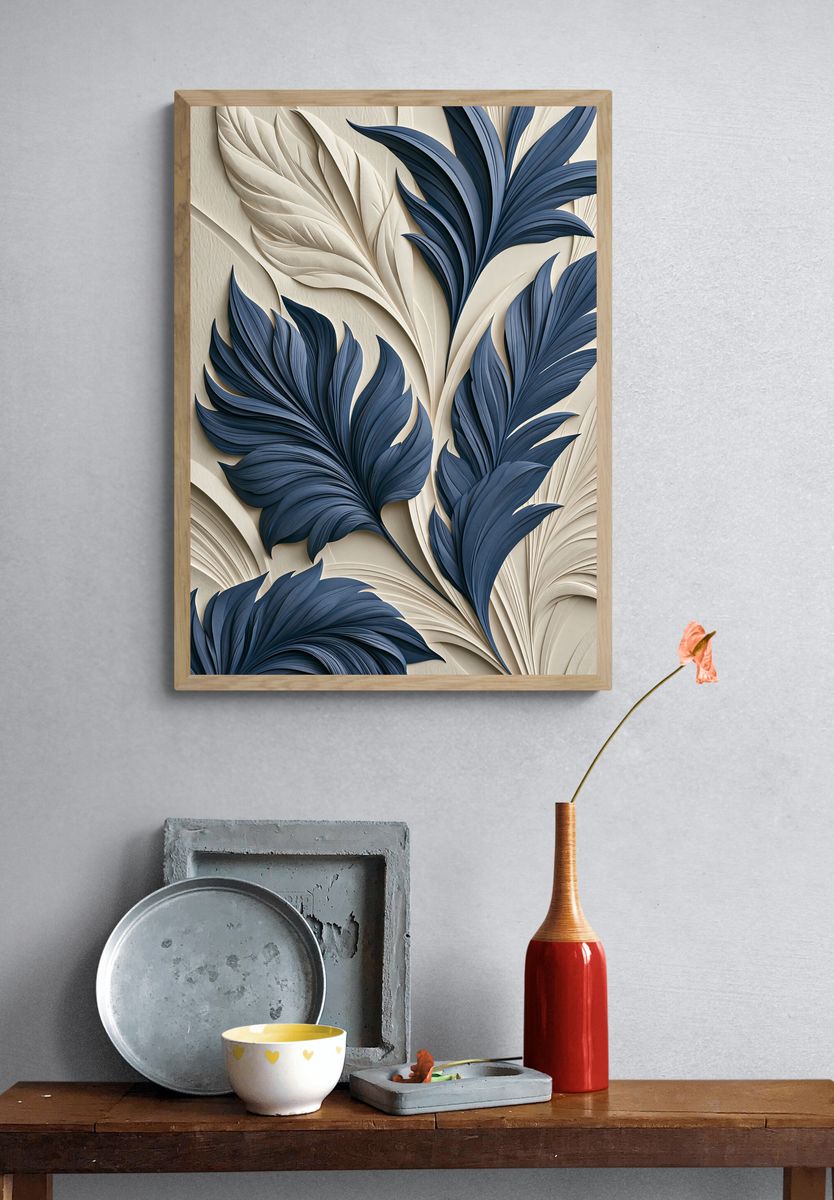 Blue Botanical Relief Poster. — room view 3