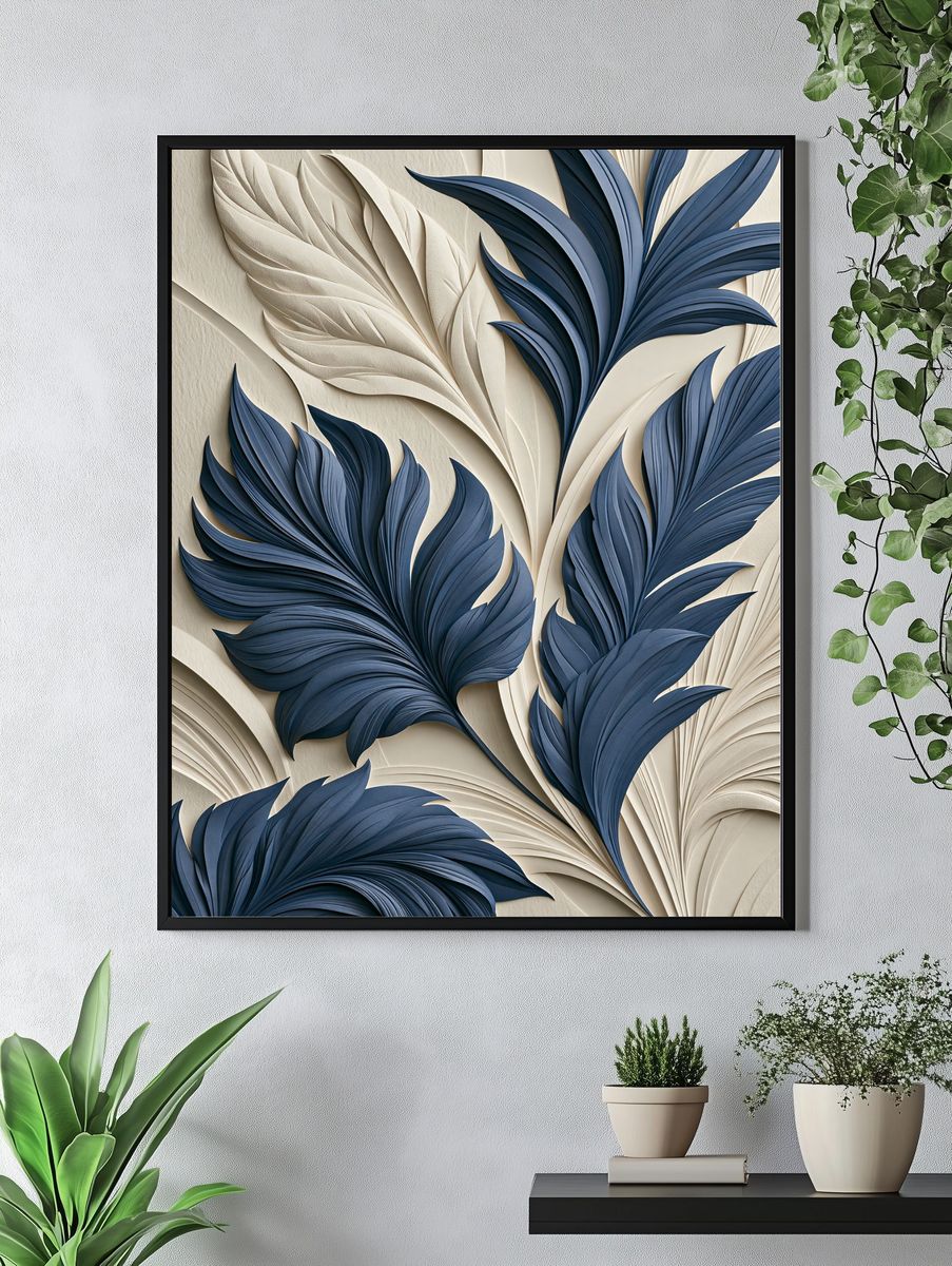 Blue Botanical Relief Poster. — room view 4