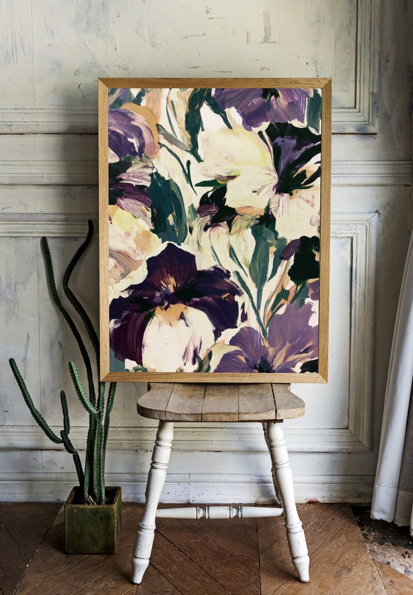 Purple Pansy Floral Print. room preview