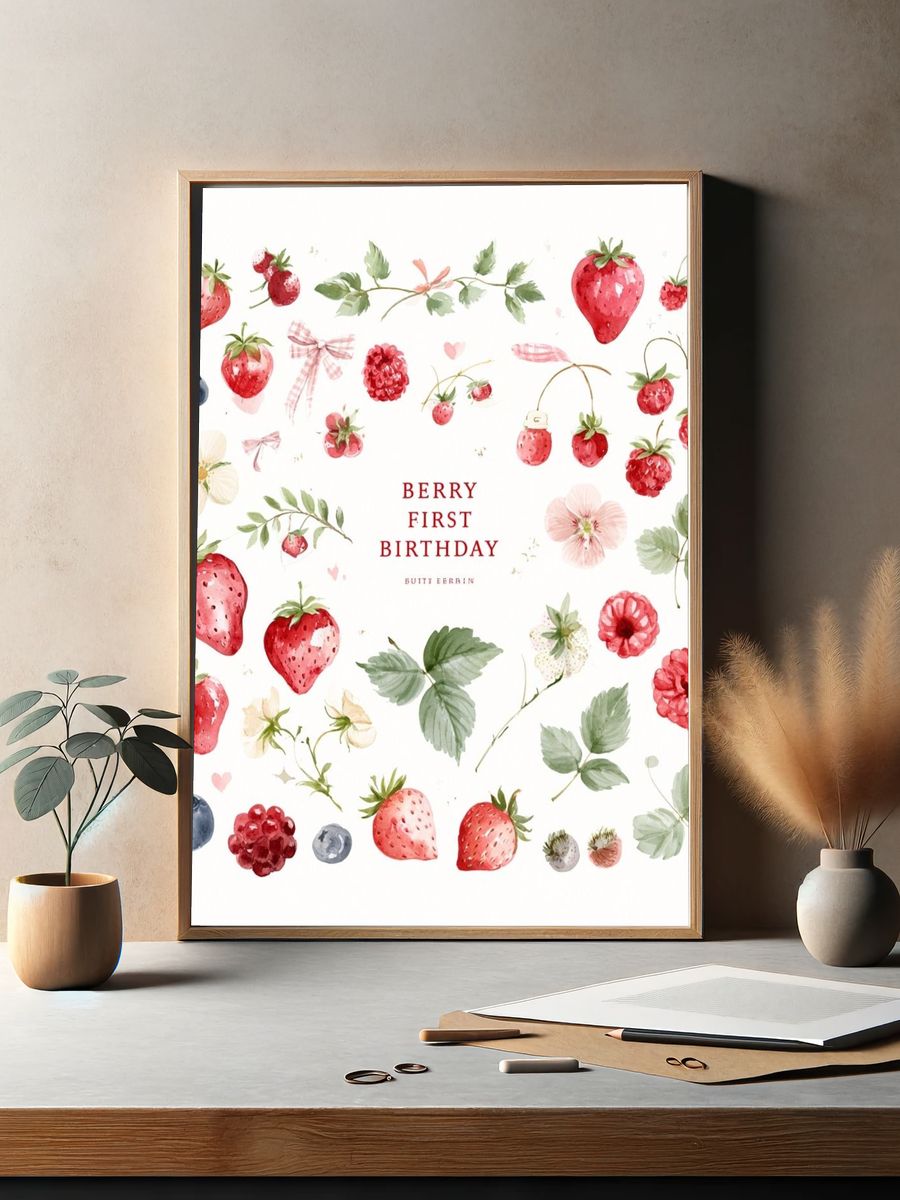 Berry First Birthday Watercolor Print. — room view 2