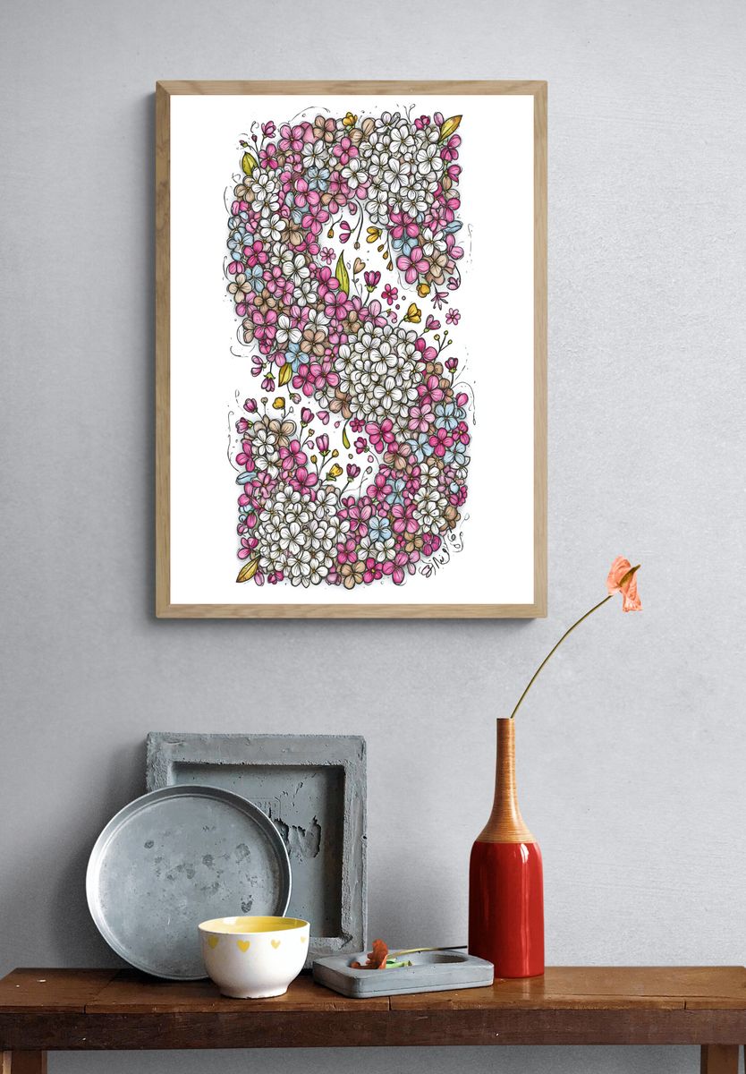 Floral Cascade Illustration Poster. — room view 3