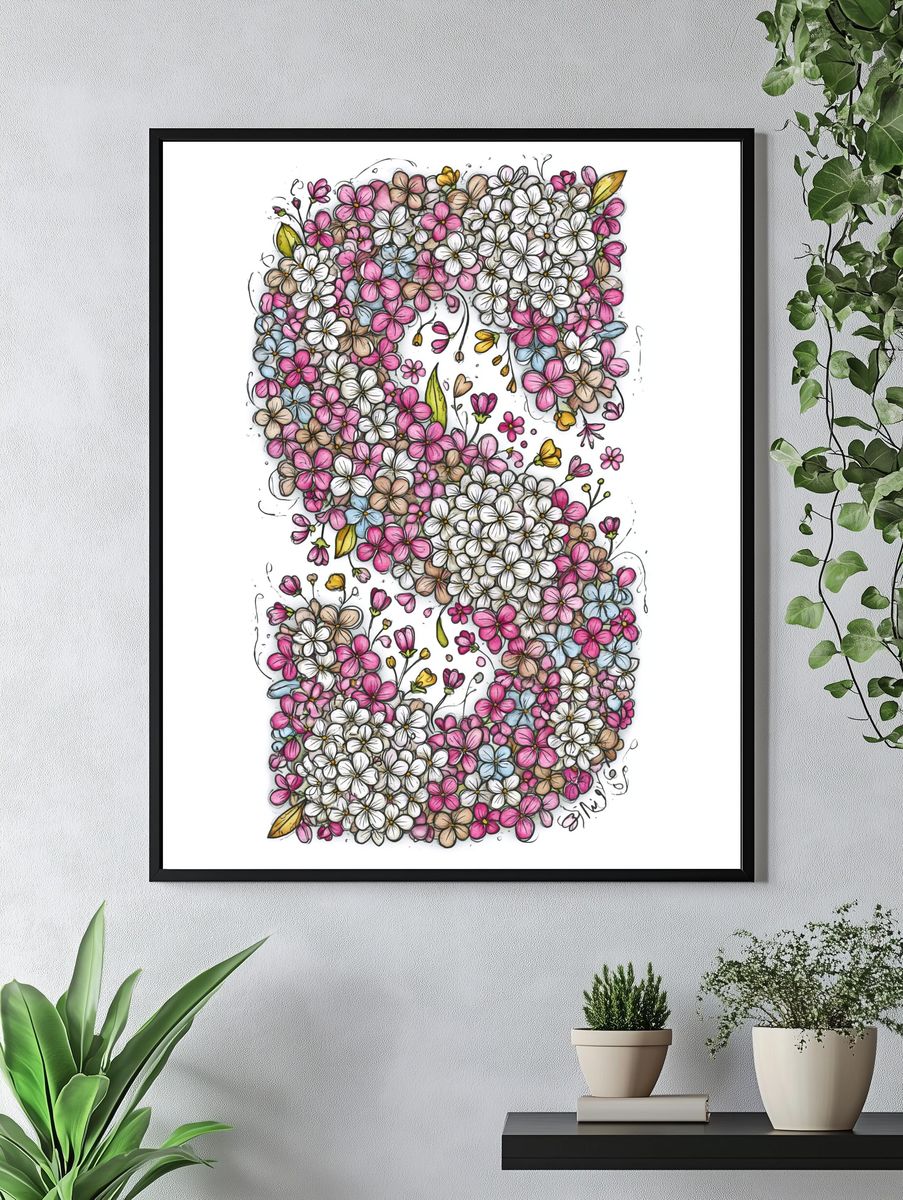 Floral Cascade Illustration Poster. — room view 4