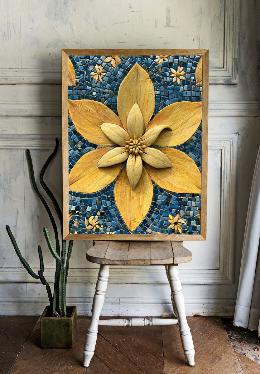 Golden Floral Mosaic Print. — room view 1