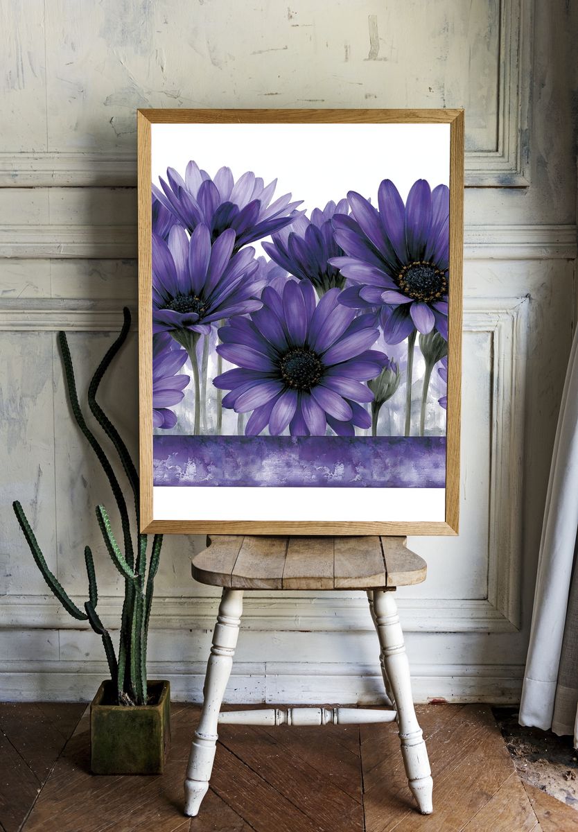Purple Daisy Bouquet Illustration Poster. — room view 1