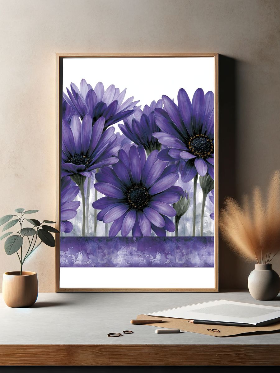 Purple Daisy Bouquet Illustration Poster. — room view 2