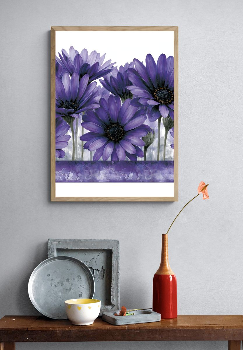 Purple Daisy Bouquet Illustration Poster. — room view 3