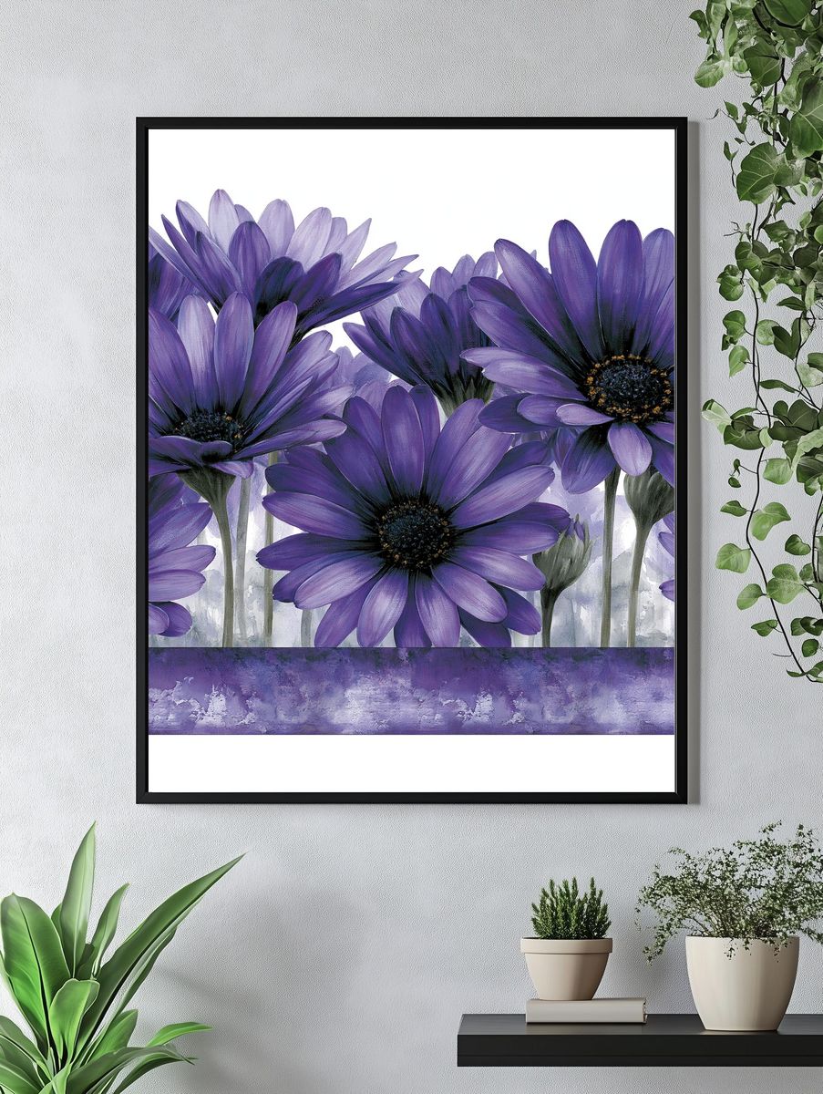 Purple Daisy Bouquet Illustration Poster. — room view 4