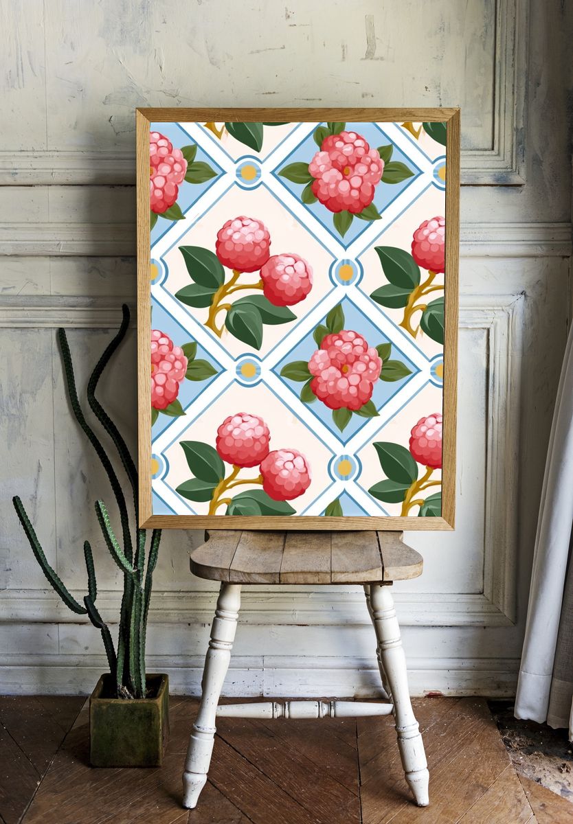 Pink Floral Tile Pattern Poster. room preview