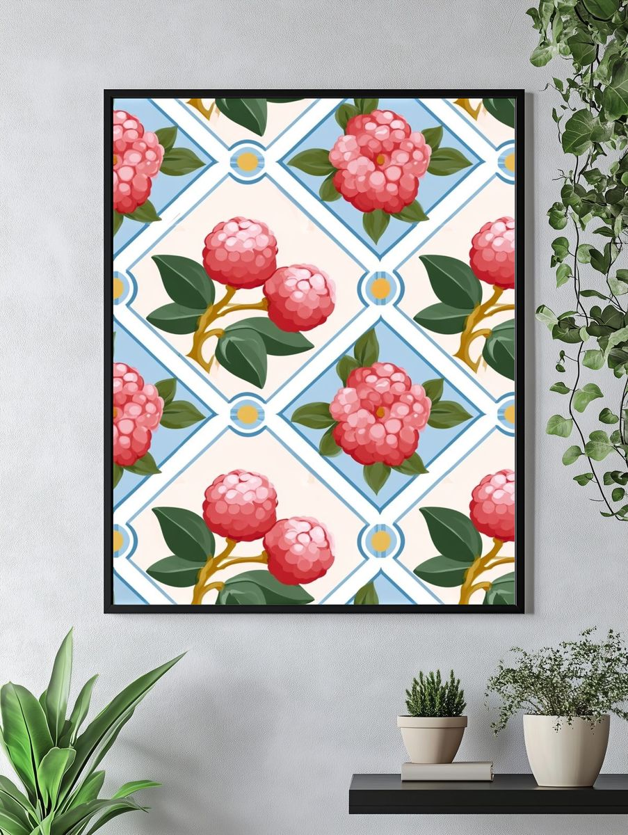 Pink Floral Tile Pattern Poster. — room view 4