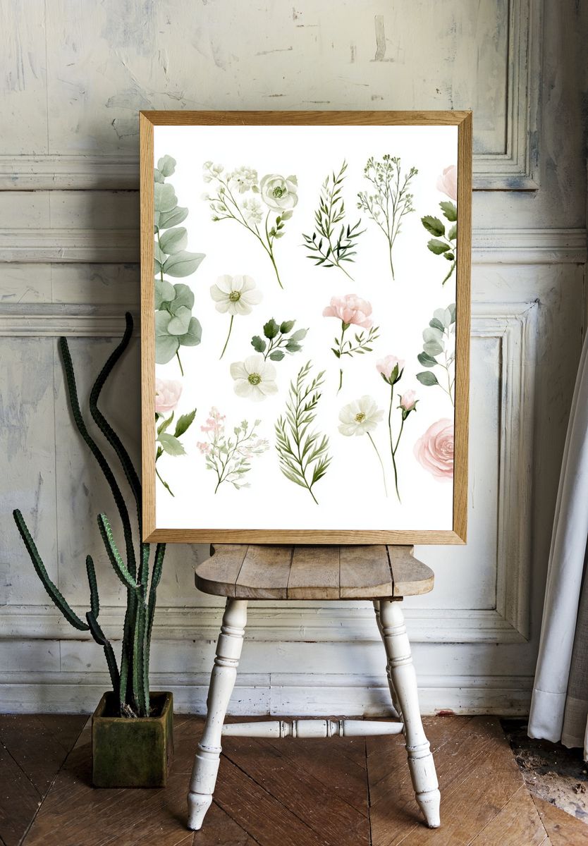 Soft Botanical Bouquet Poster. room preview